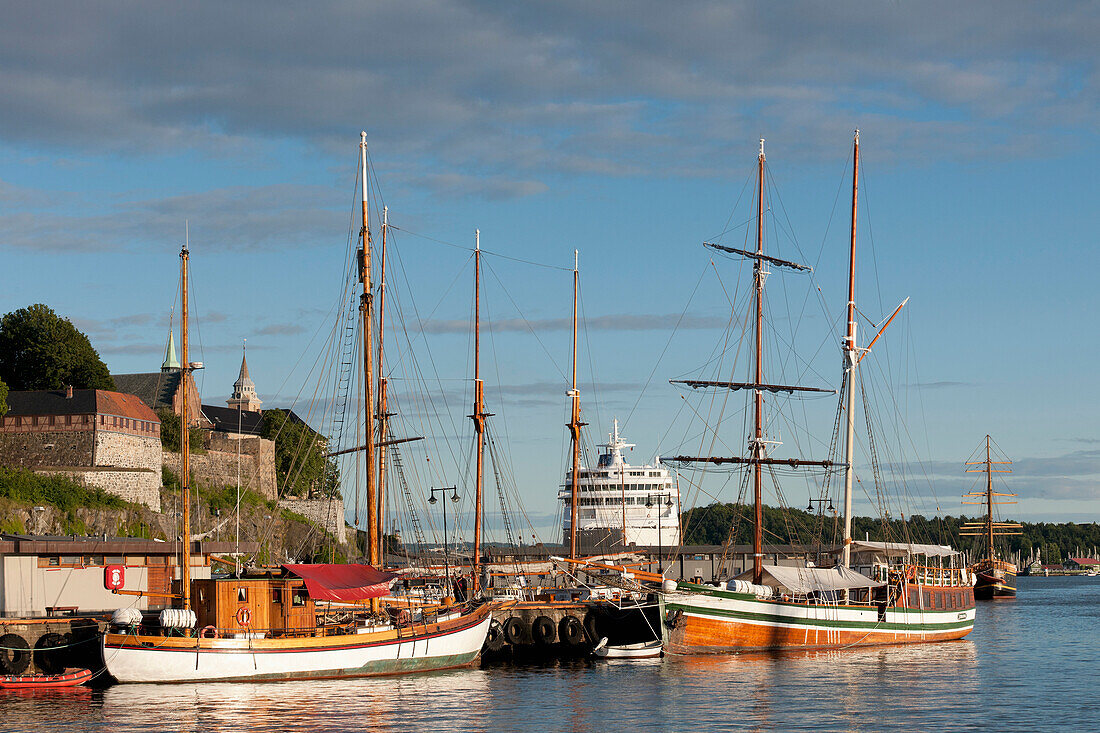 Boats And A Ship In The Harbour Of Oslofjord; Oslo Norway