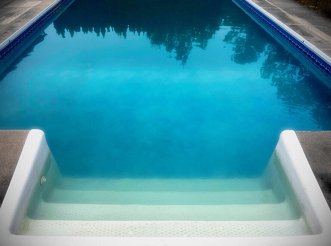 Reflection of Trees in Water of in-ground Swimming Pool