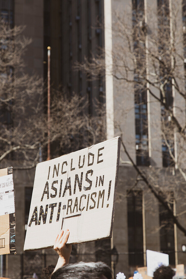 Include Asians in Anti-Racism! Sign at Anti-Asian Violence Rally, New York City, New York, USA