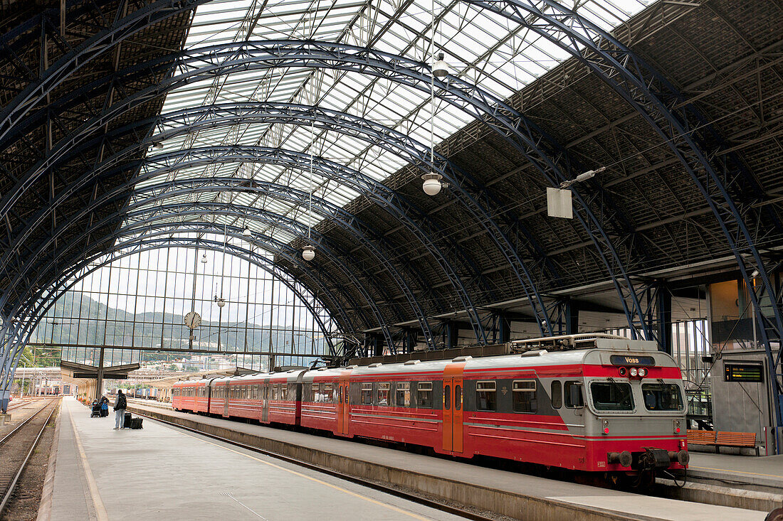 A Train In The Railway Station; Bergen Norway