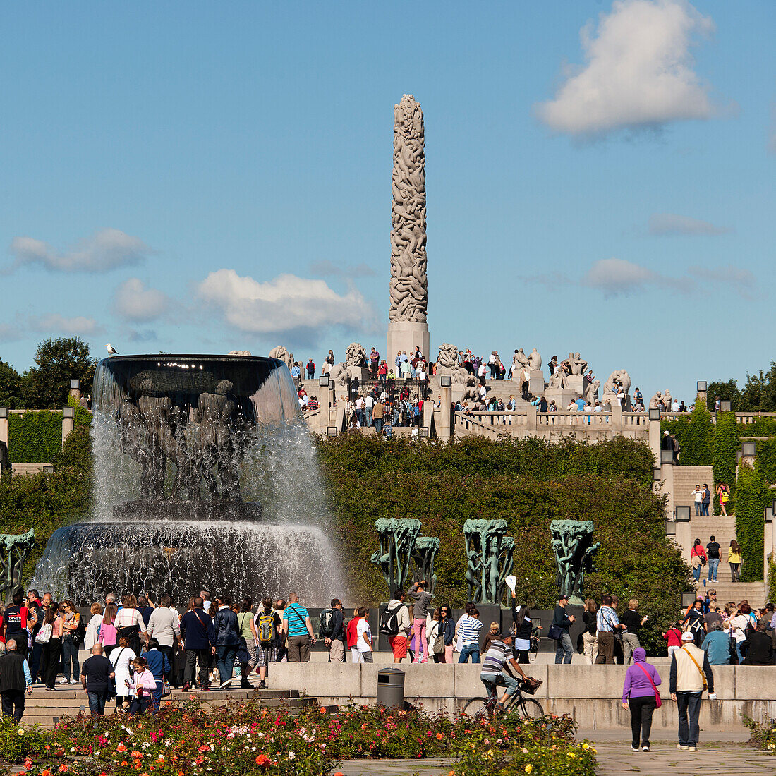 A Crowd Gathers At Frogner Park Vigeland Sculpture Park; Oslo Norway