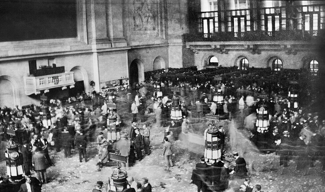Floor of the New York Stock Exchange, New York City, New York, USA, Pearson Publishing Company, November 1907