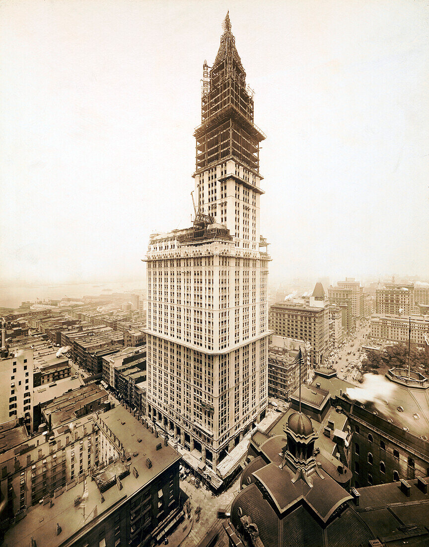 Woolworth Building under construction, New York City, New York, USA, Irving Underhill, July 1912