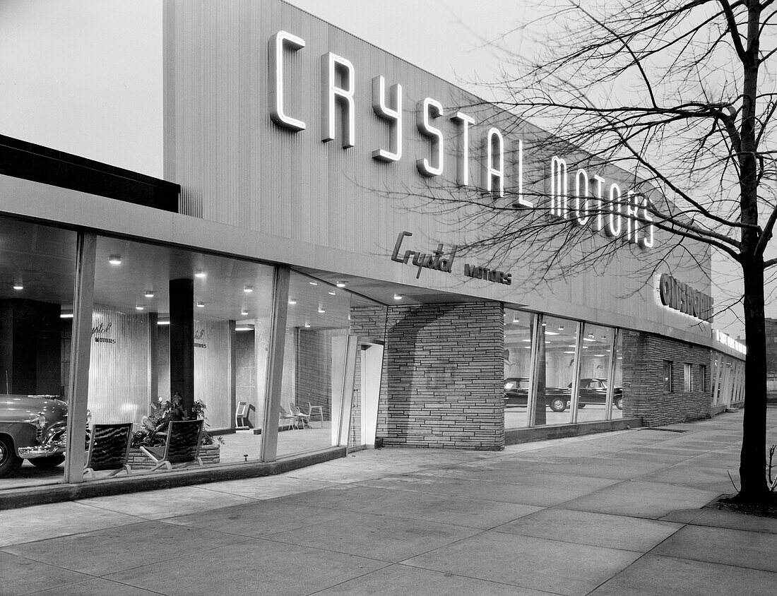 Crystal Motors, Oldsmobile Car Showroom, 5901 Bay Parkway, Brooklyn, New York, USA, Gottscho-Schleisner Collection, February 1950