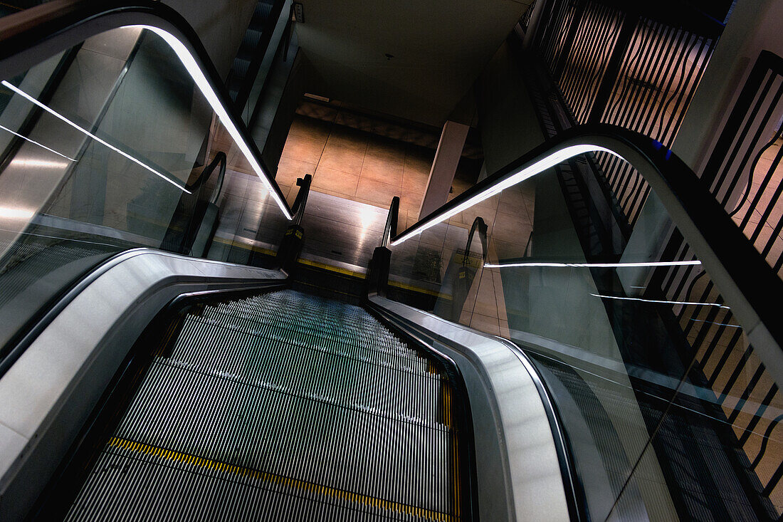 High Angle View of Descending Escalator 