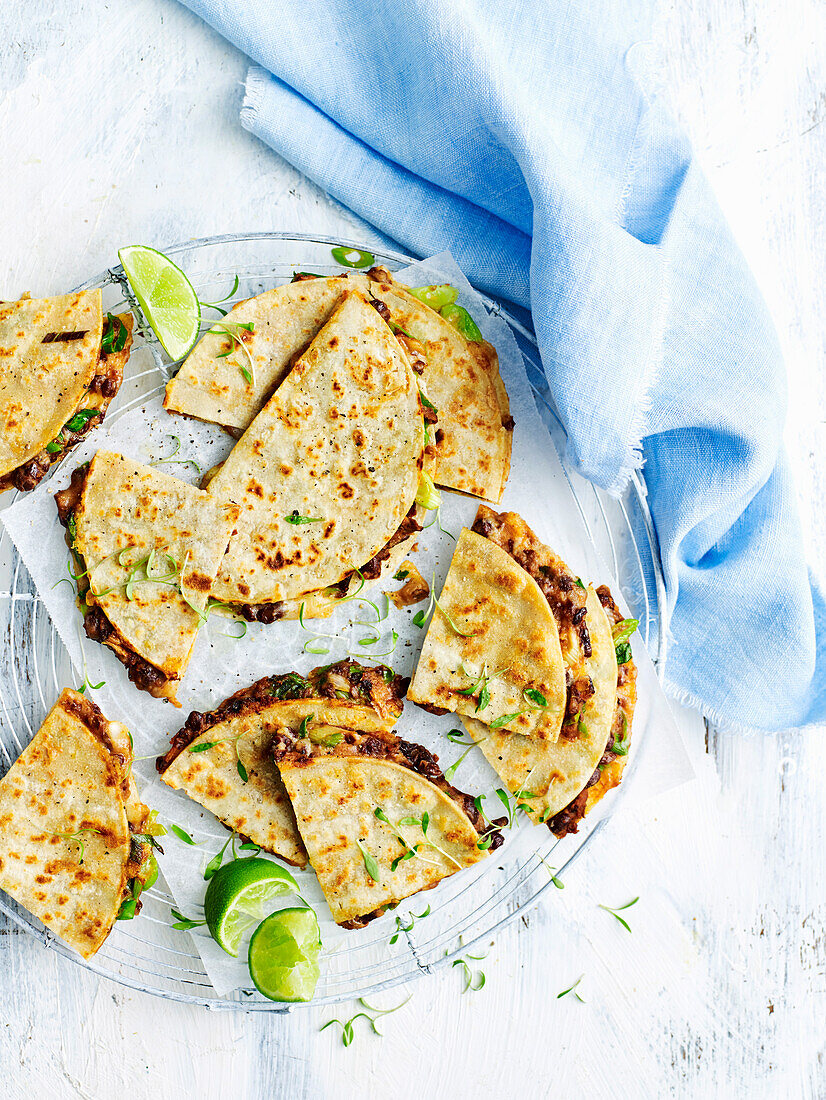 Vegan black bean and corn quesadillas