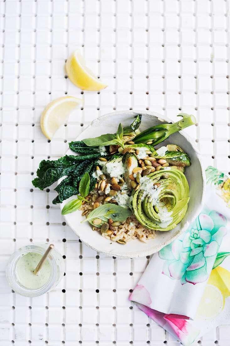 Vegan grain and green goodness bowl