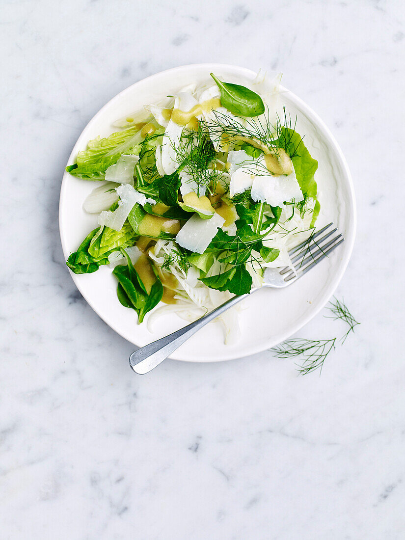 Grüner Salat mit Fenchel und Parmesan