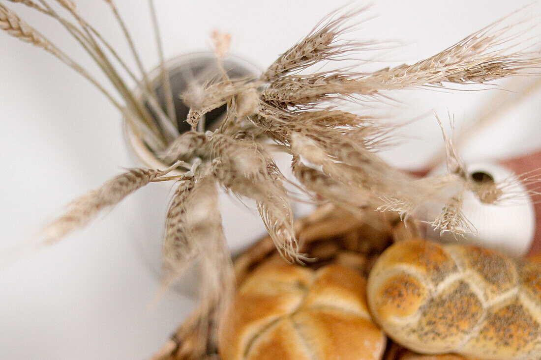 Weizengebäck (Brötchen und Mohnstriezerl, Österreich)