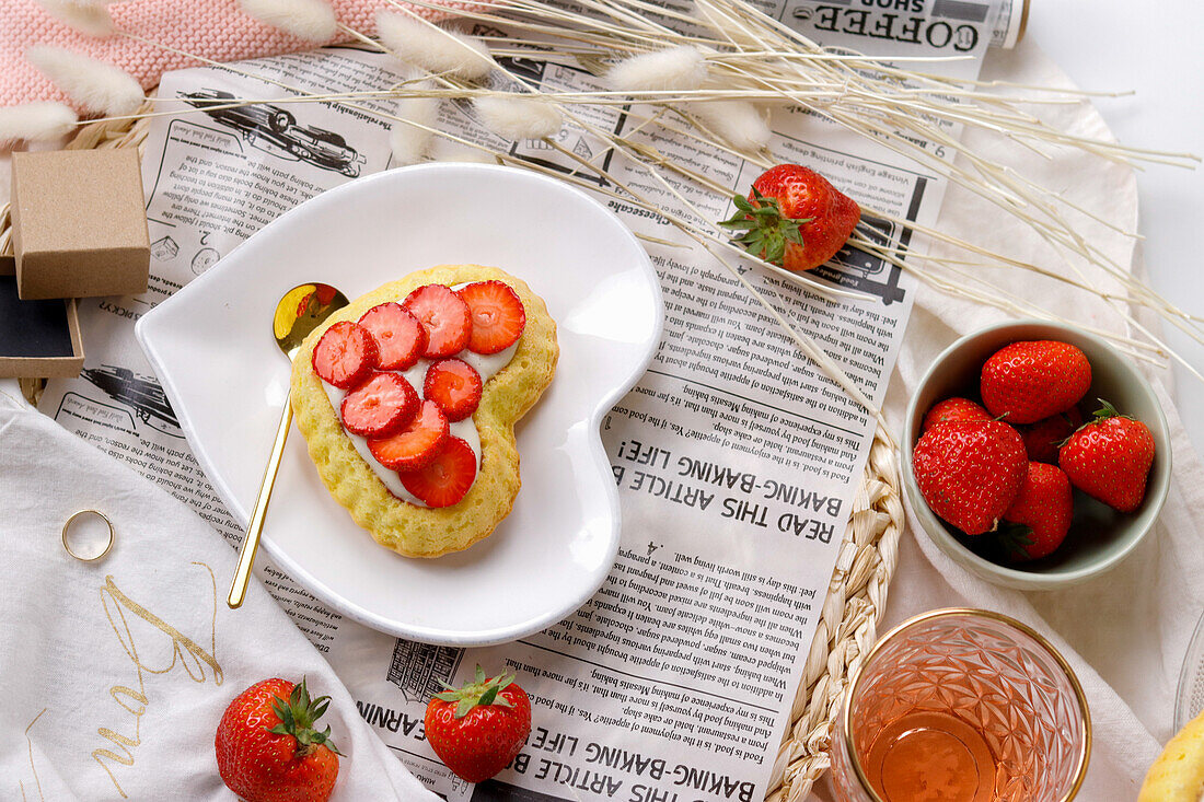 Heart-shaped strawberry tartlet for engagement