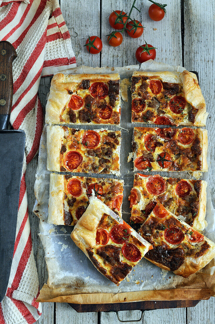 Savory tomato flan tart