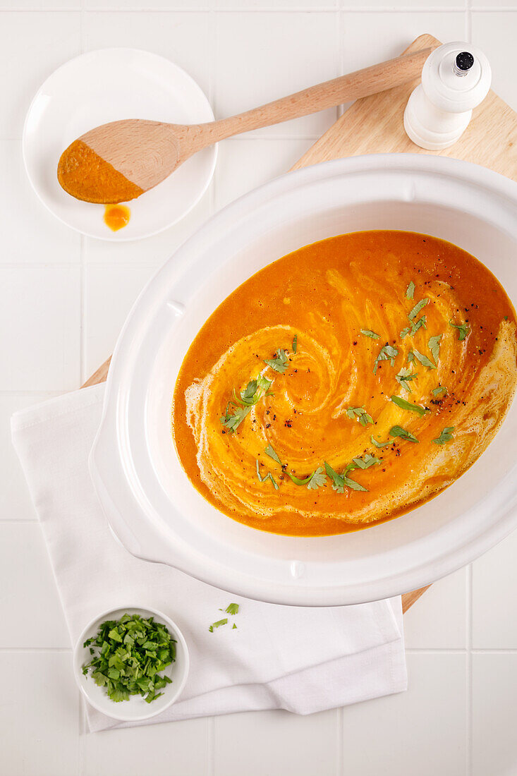 Carrot soup cooked in a slow cooker