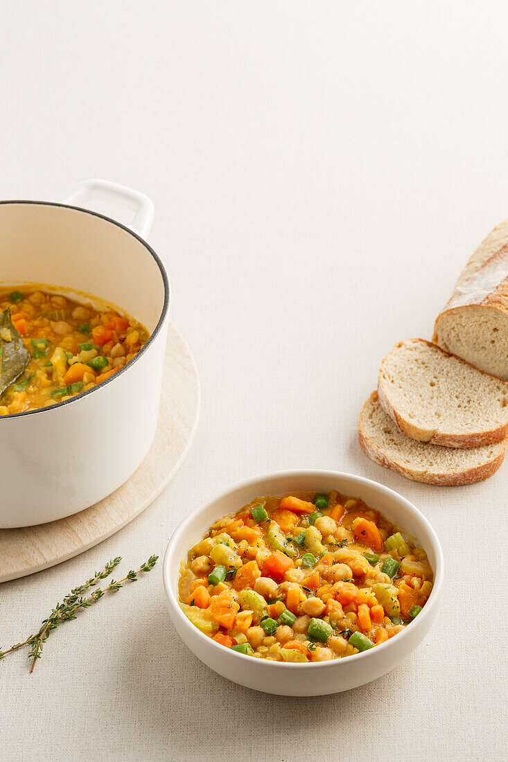 Colorful vegan stew with chickpeas and beans