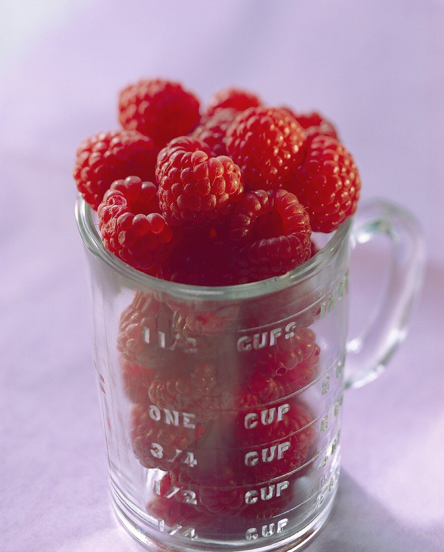 Raspberries in a Glass Measuring Cup