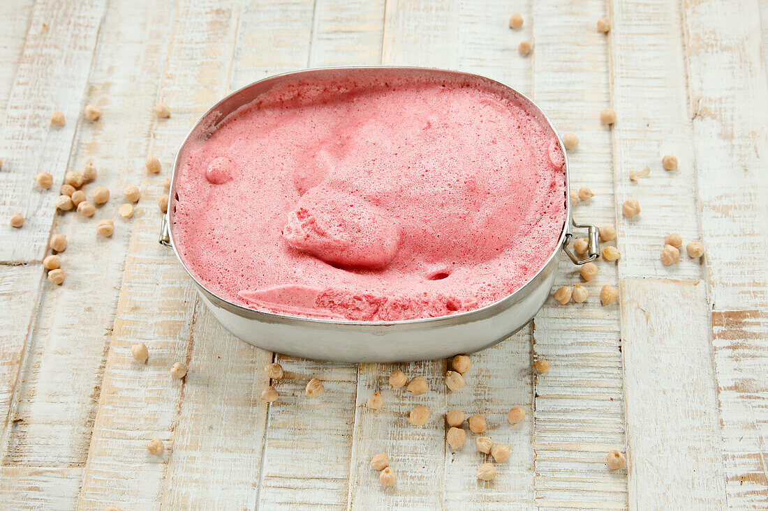Strawberry ice cream made with chickpea aquafaba