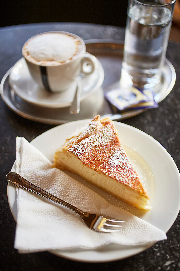 Curd cheese cake with coffee (Vienna, Austria)