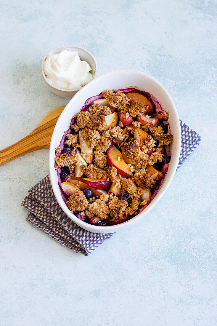 Plum and apple oatmeal nut crumble