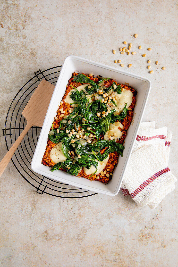 Italian porridge with mozzarella baked in oven