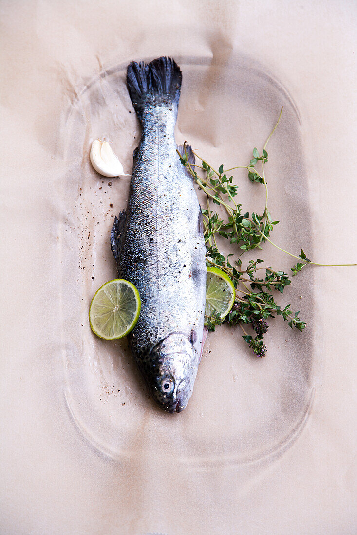 Trout with herbs, lime, and garlic