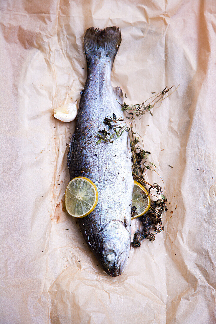 Trout with herbs, lime and garlic