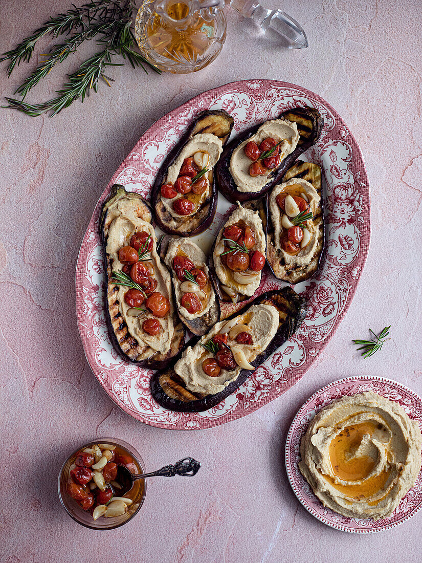 Grilled eggplant with hummus and tomato confit