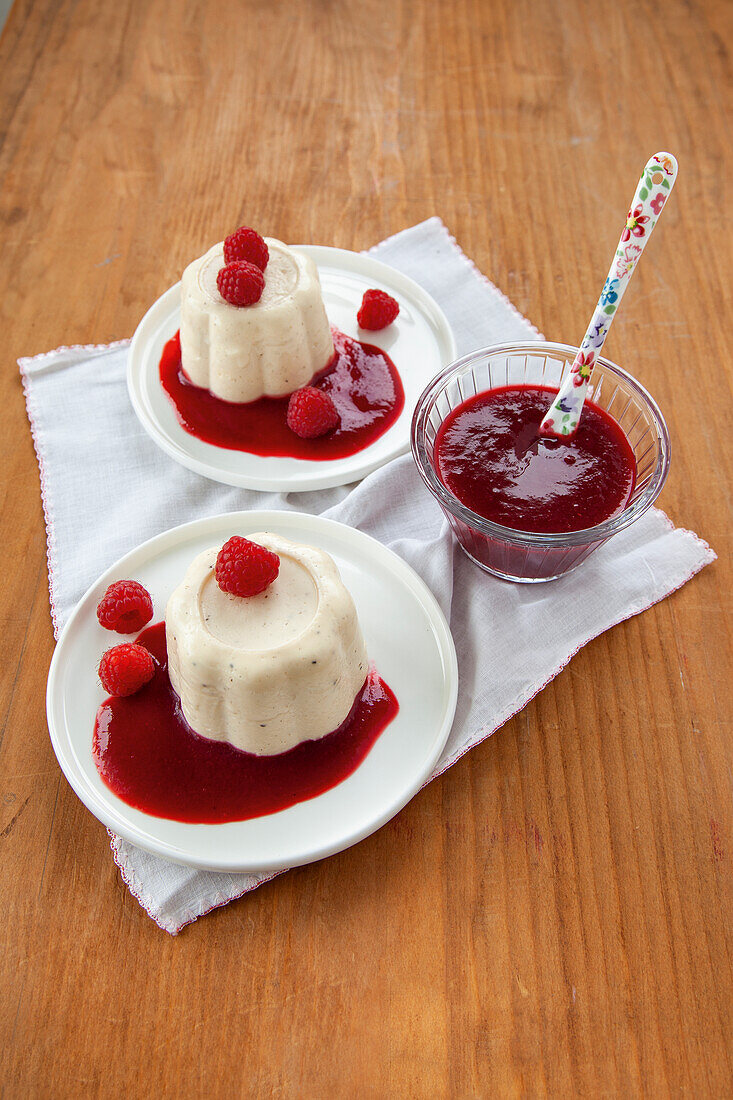 Bavarian cream with raspberry sauce