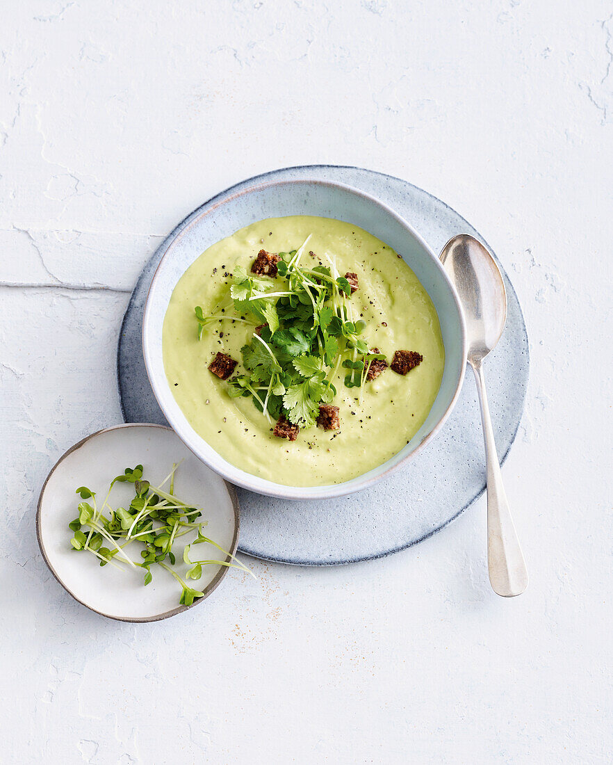 Avocado soup with croutons