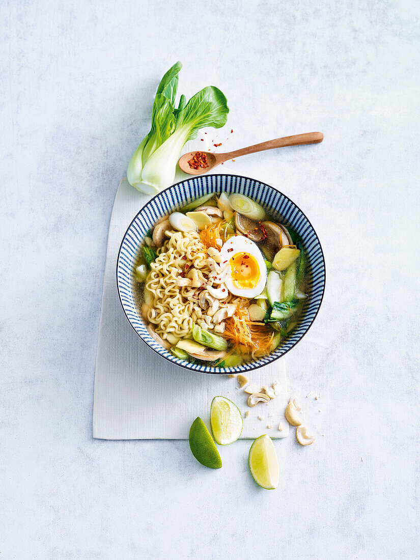 Ramen bowl with vegetables and mushrooms