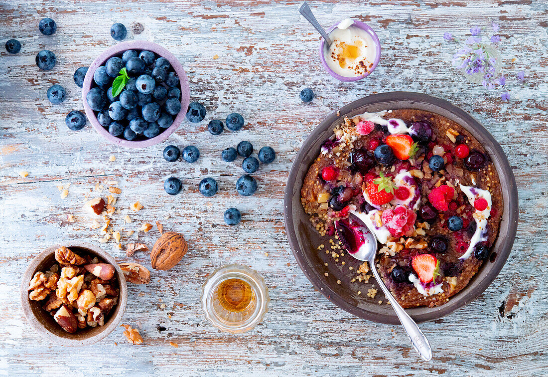 Millet and berry bowl with nuts