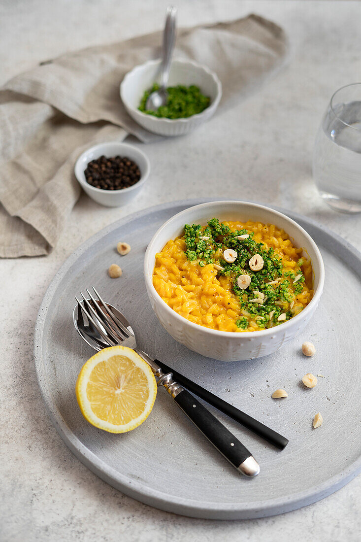 Carrot risotto with hazelnut gremolata