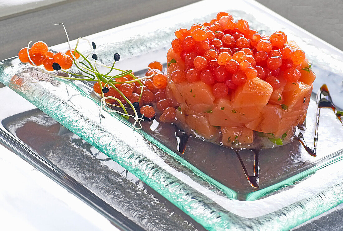 Salmon with ikura caviar