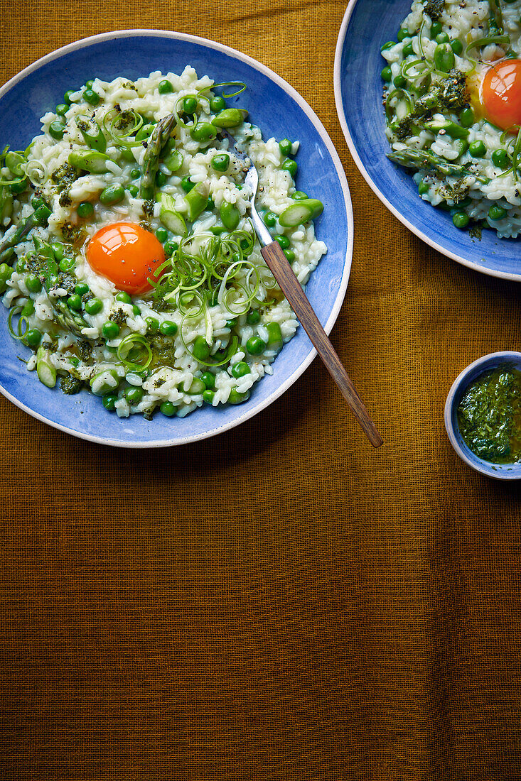 Spring risotto with egg