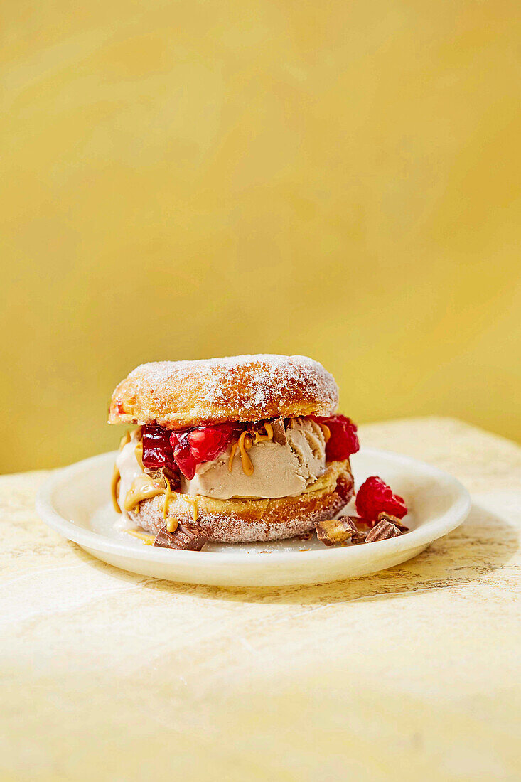 Peanut Butter Jelly Donut Ice Cream Sandwich