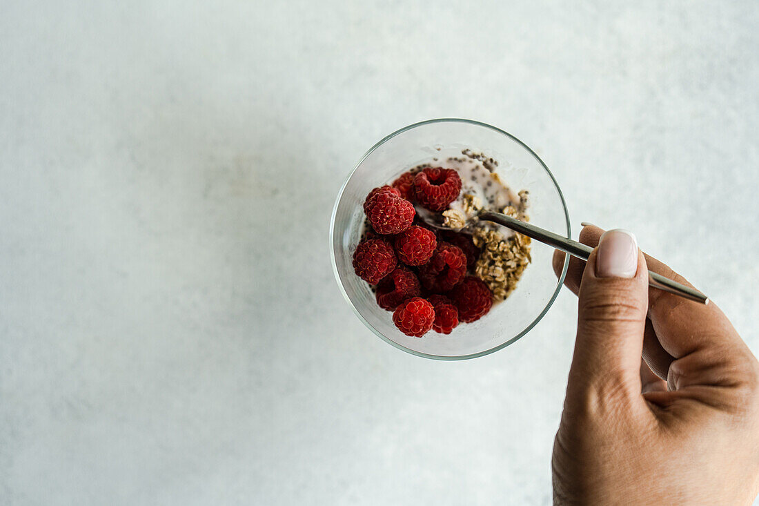 Chiapudding mit frischen Bio-Himbeeren