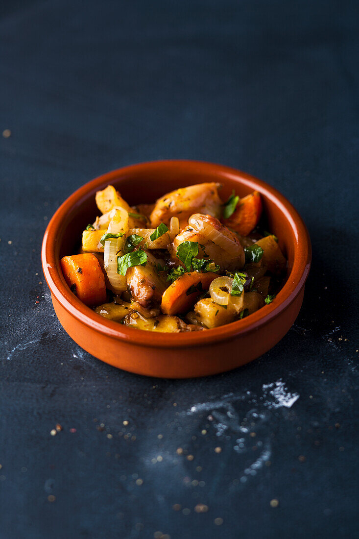 Tapas with carrots, mushrooms, and onions