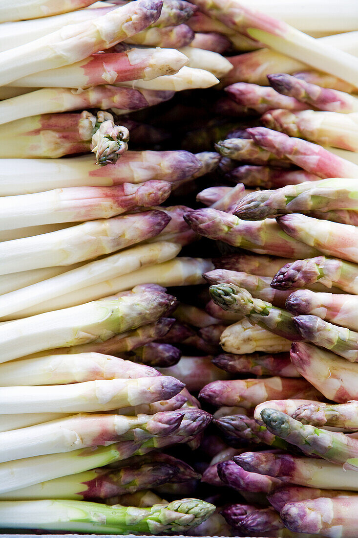 Peeled purple asparagus