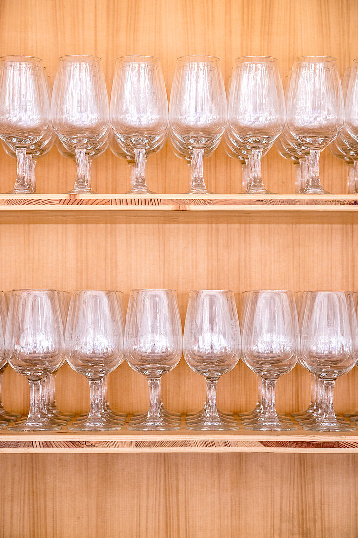Wine glasses on the shelf