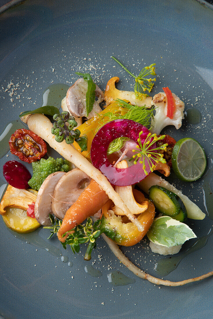 Colorful vegetable and mushroom salad