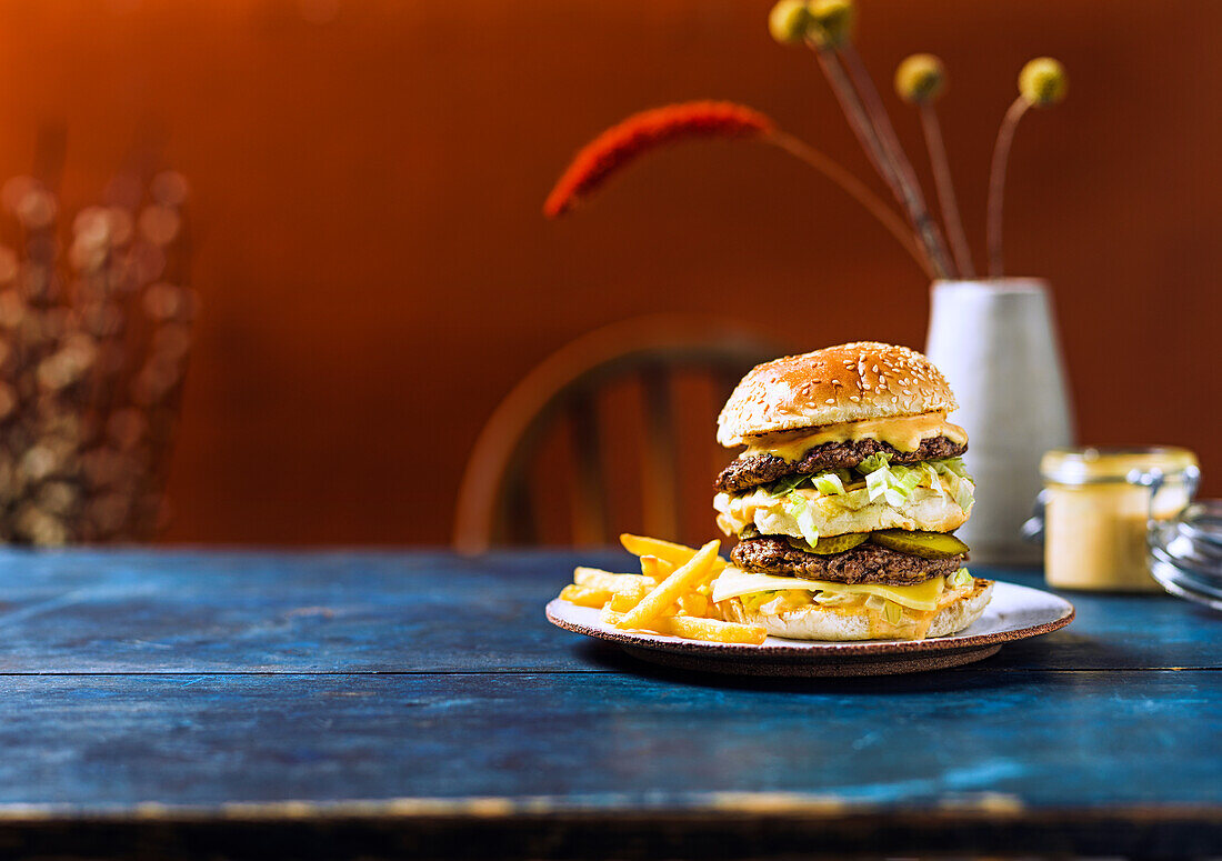 Double cheeseburger with secret sauce