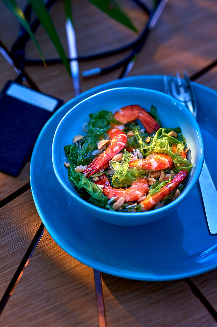 Seafood salad with sautéed shrimp