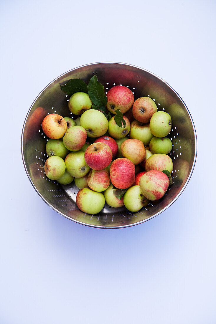 Apples in a metal sieve