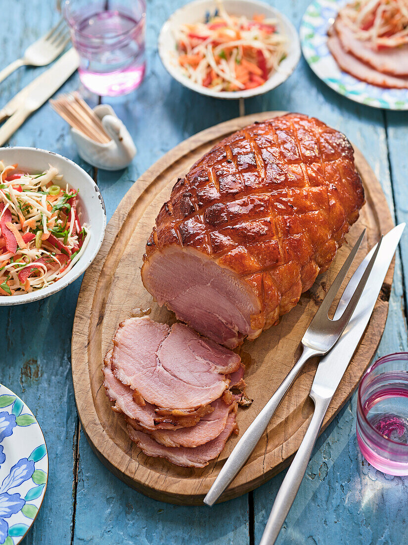 Gochujang ginger beer glazed honey ham