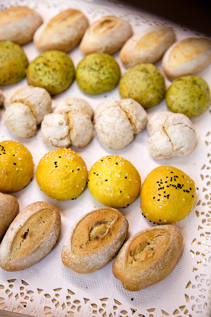 Various types of bread rolls