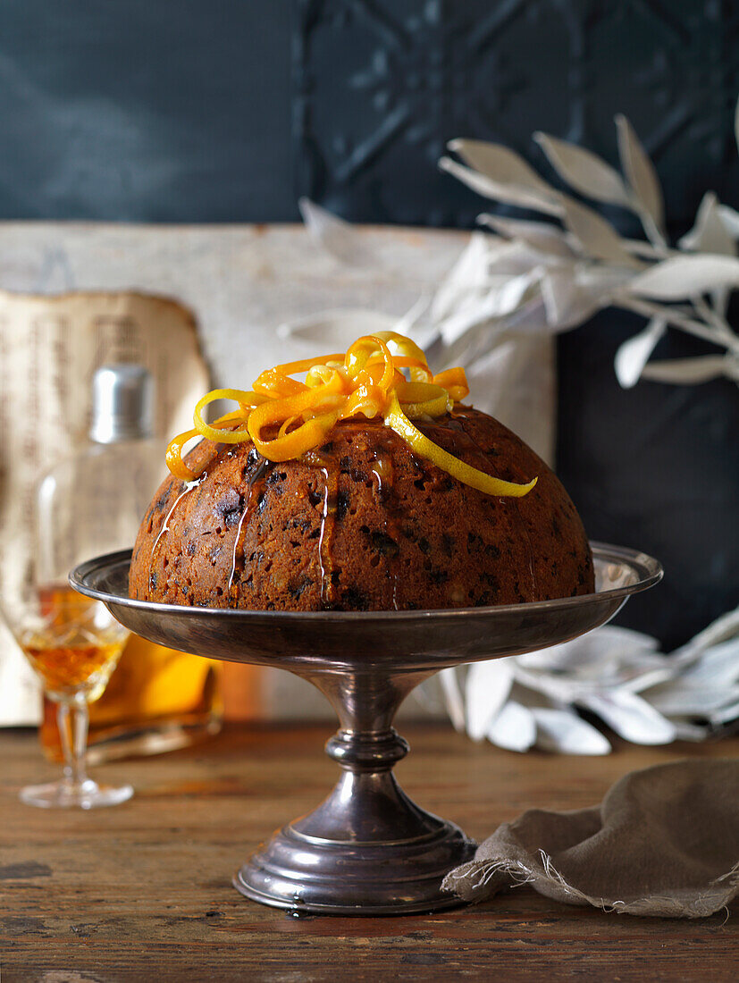 Citrus brandy steamed fruit pudding