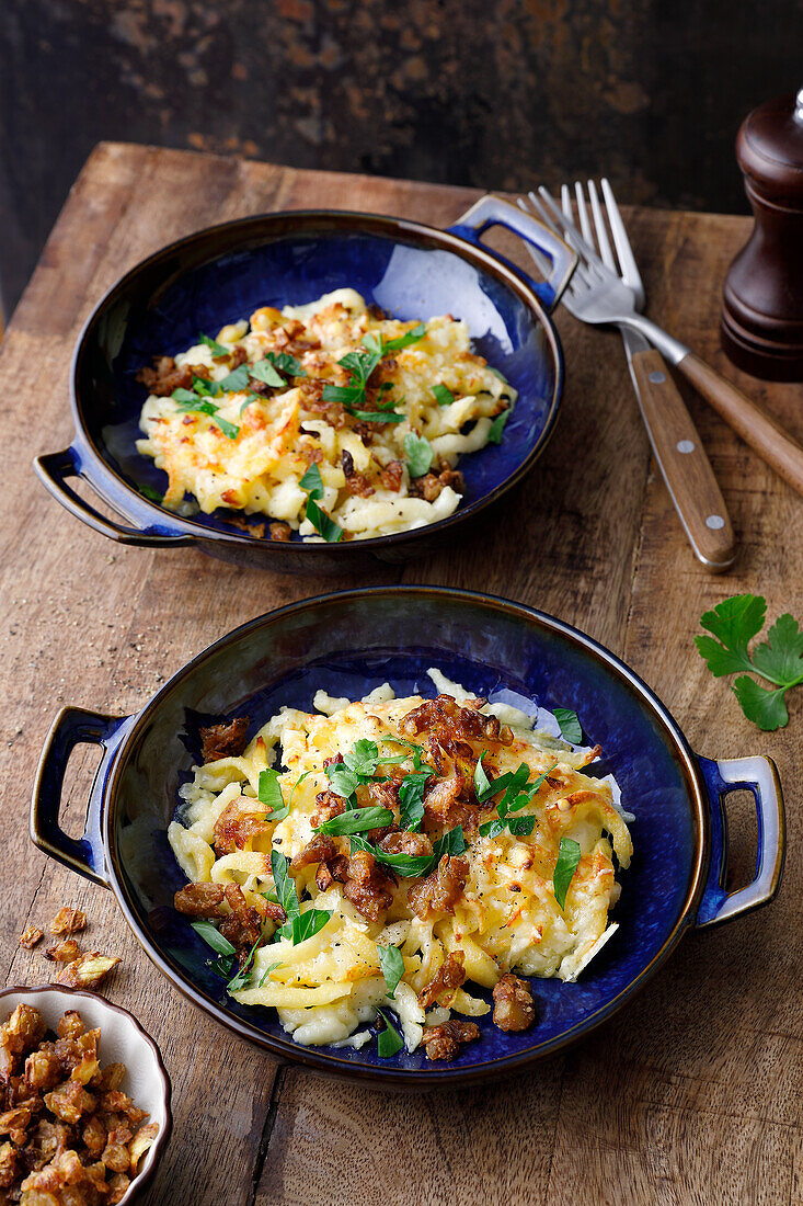 Cheese spaetzle (home-made noodles) with fried onions