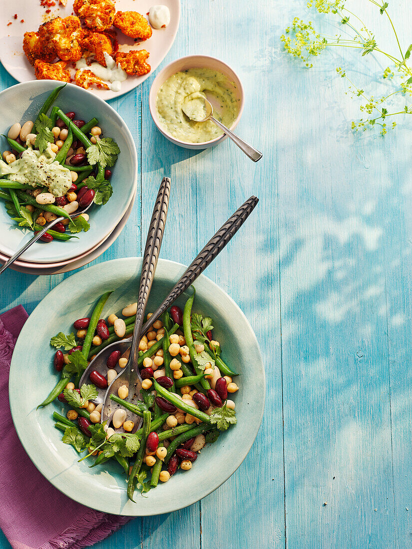 Four-bean salad with avocado dressing