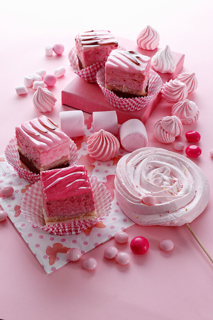 Pink cakes and sweets