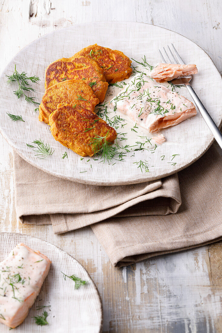 Sweet potato patties with salmon