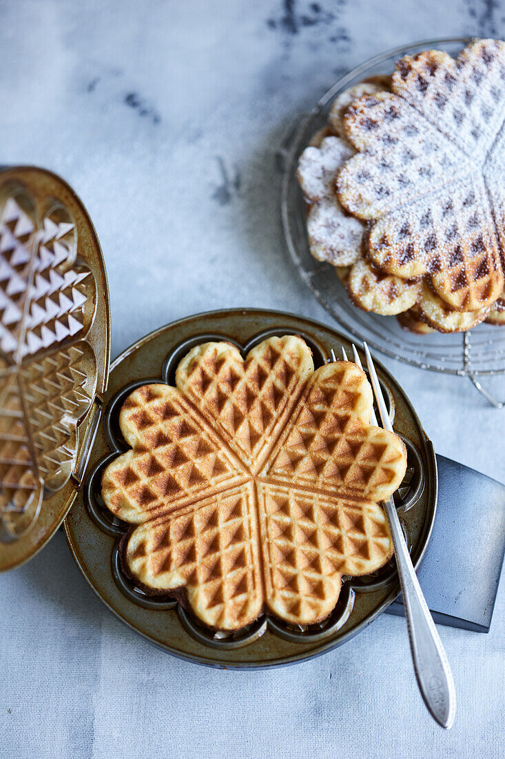 Waffles with confectionery sugar