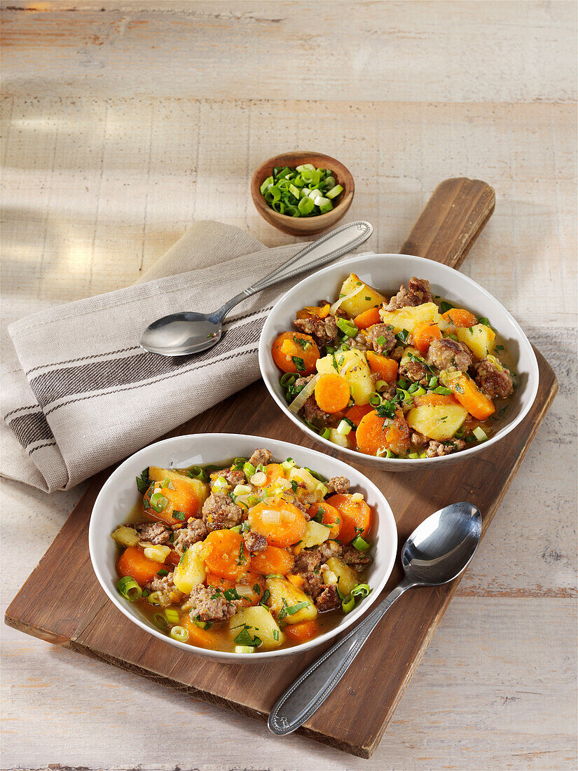 Carrot stew with potatoes and ground meat